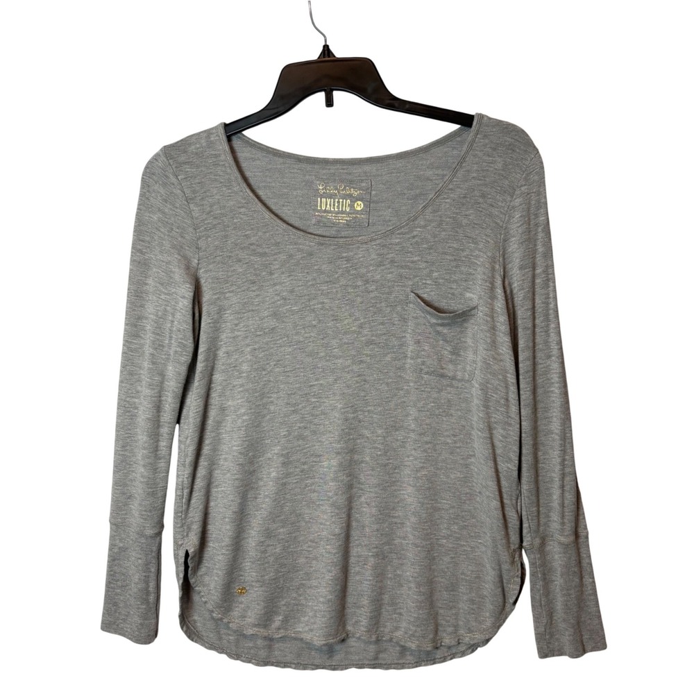 Lilly Pulitzer Luxletic Etta Long Sleeve Pocket Tee Gray M Athleisure